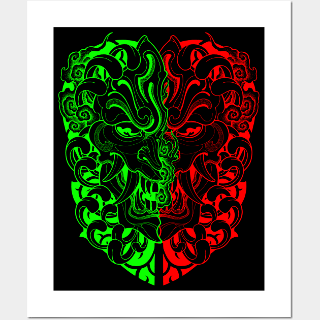 Oni Mask Japanese Tattoo Wall Art by KneeDeep Ink